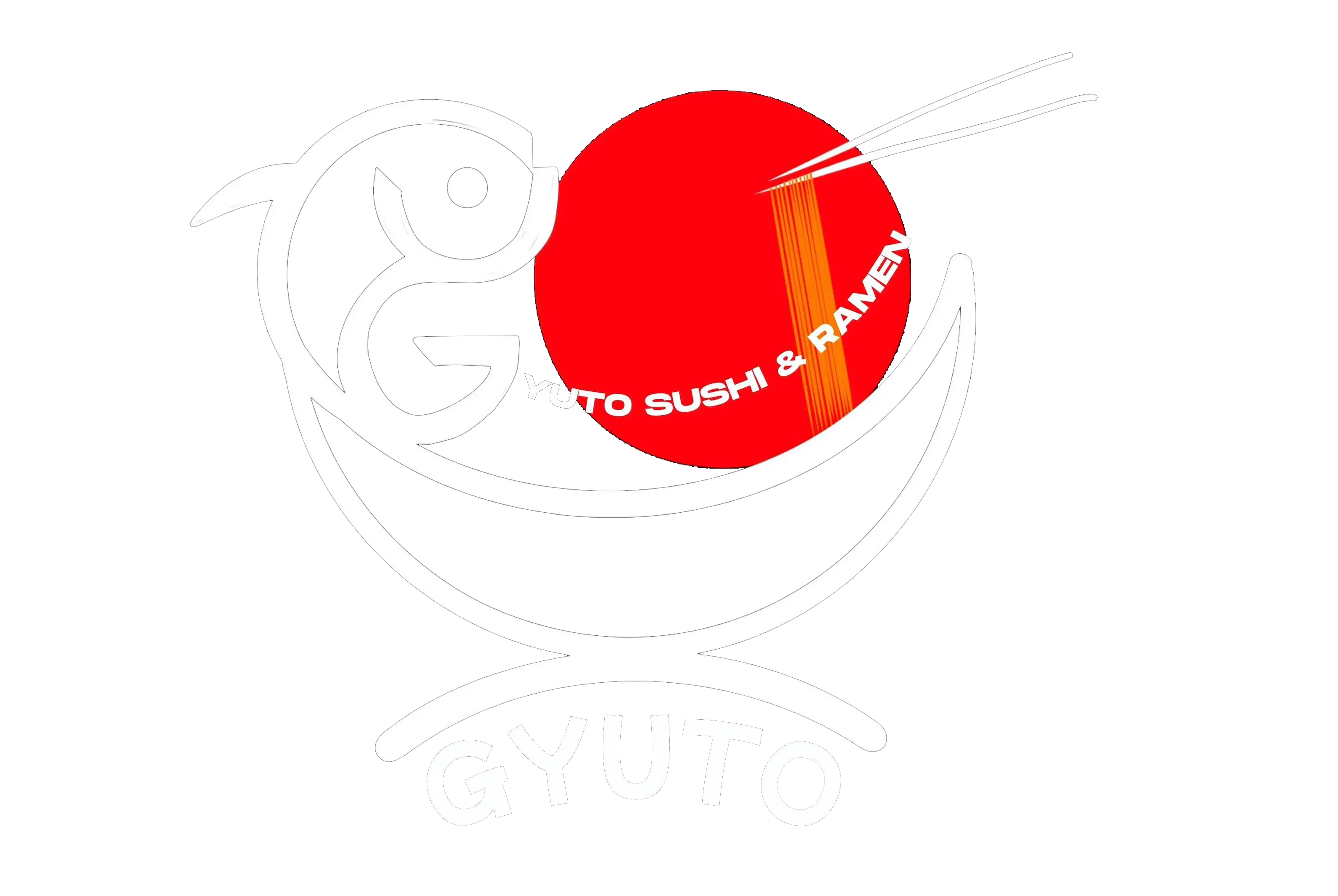 GYUTO Sushi & Ramen brand logo, featuring white graphics, a red circle, and the text “GYUTO SUSHI & RAMEN”